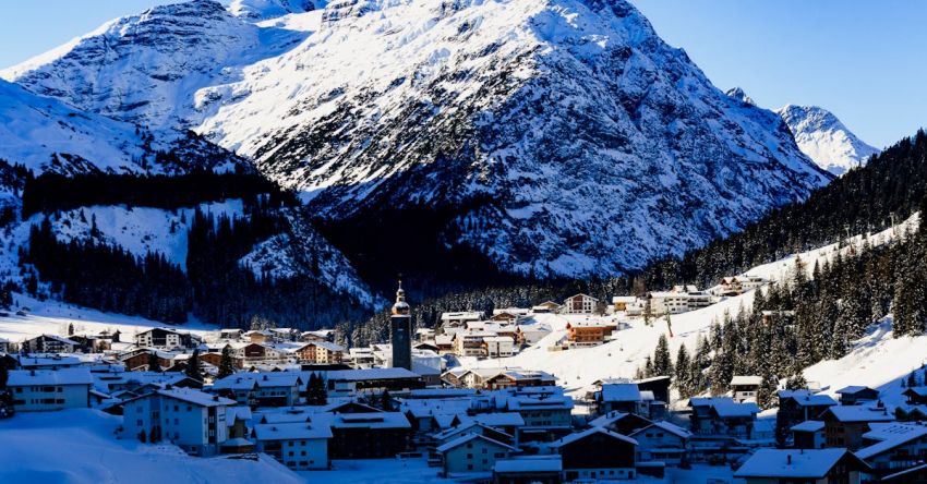 Ski Chalet - Village Near Snow Covered Mountain